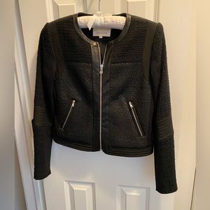 Rebecca Taylor Textural Crop Blazer with Leather Trim - Sz 2
